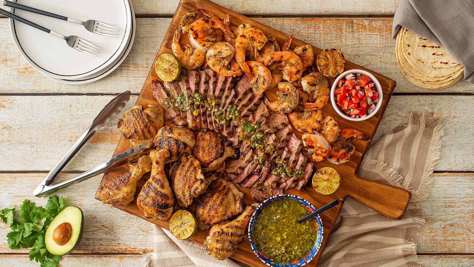 Parrillada - chicken, shrimp and steak grilled combo