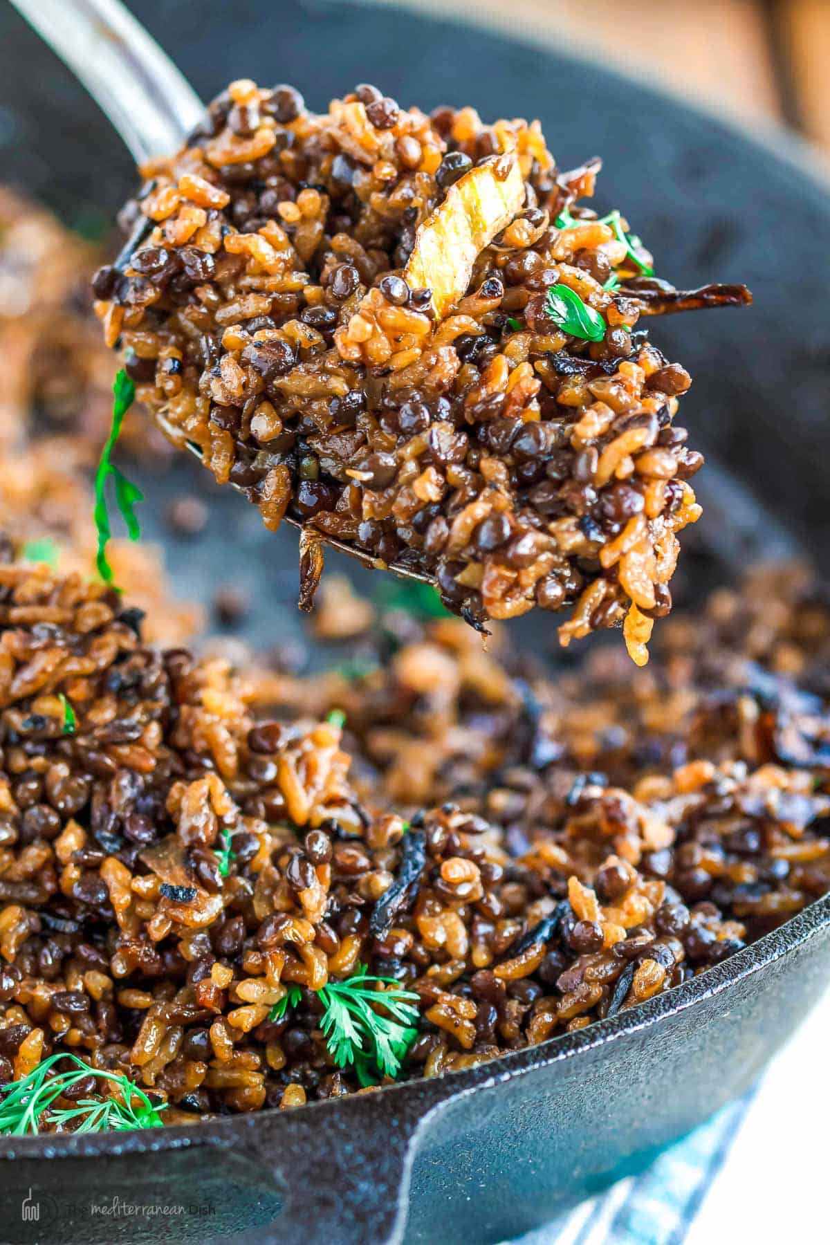 Mujadara - lentils and rice with crispy onions